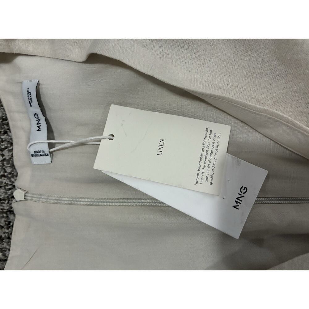 MNG Mango Linen Tie Front Mini Dress NWT Beige Sleeveless Minimalist M Coastal - Picture 4 of 9
